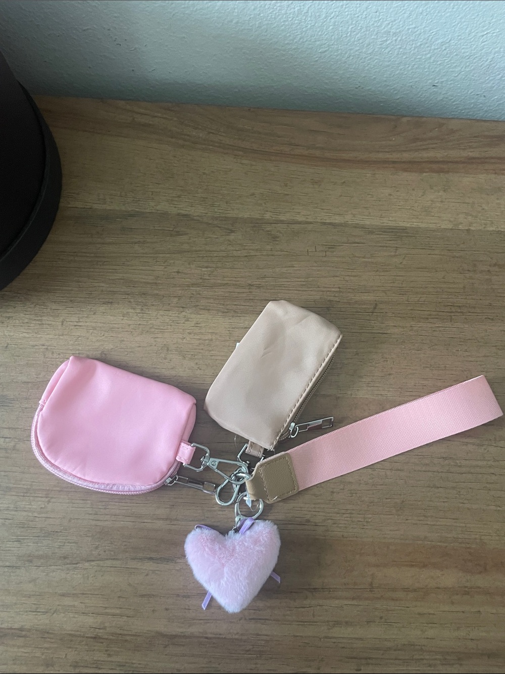 Women’s Pink and Beige Multi-Pouch Strap with Heart Charm key strap